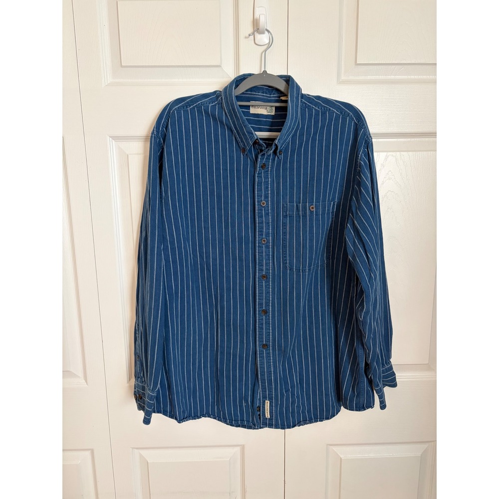 Fieldmaster Mens XL Blue Pinstripe Cotton Denim Button Down Shirt Long Sleeve